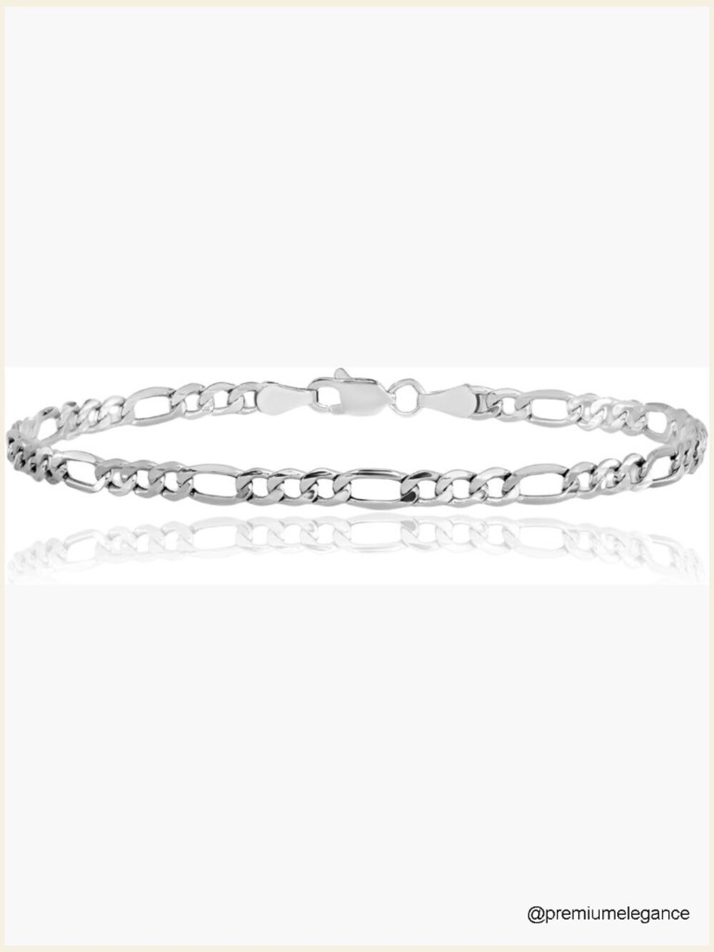 14K Solid White Gold 2.25mm Figaro Chain Flat Link Bracelet Polished Engravable